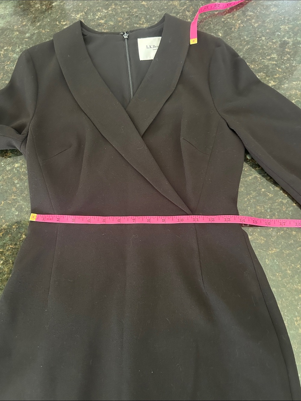 LK Bennett London Classic Black Long-Sleeve faux wrap Sheath Dress - Picture 9 of 12
